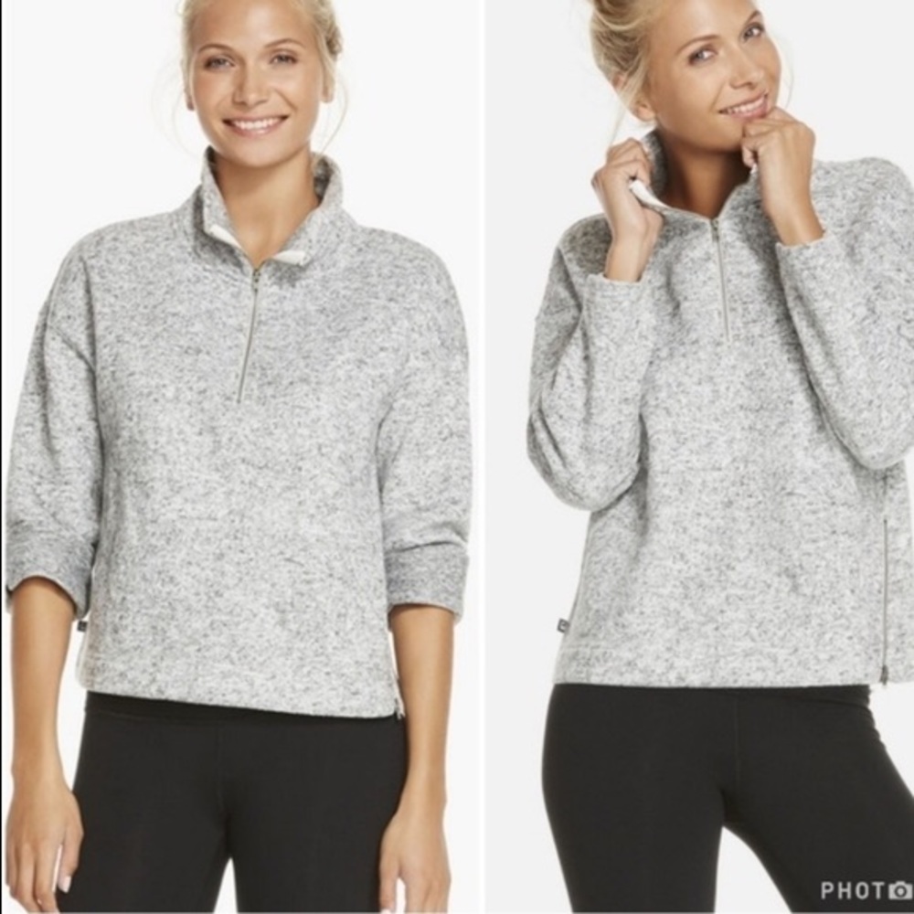 Fabletics Fleece Alpine Grey Athletic 1/4 Zip Pullover, XL